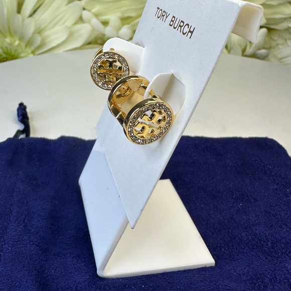 TORY BURCH CRYSTAL REVERSIBLE (DOUBLE SIDED) EARRINGS GREEN/GOLD. NEW - Picture 4 of 5